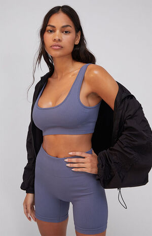 Gray Active Seamless Ribbed Sports Bra image number 1