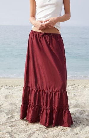 Burgundy Olive Maxi Skirt image number 1