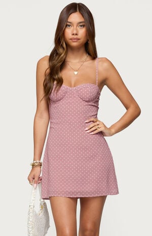 Polka Dot Cupped Chiffon Mini Dress image number 1