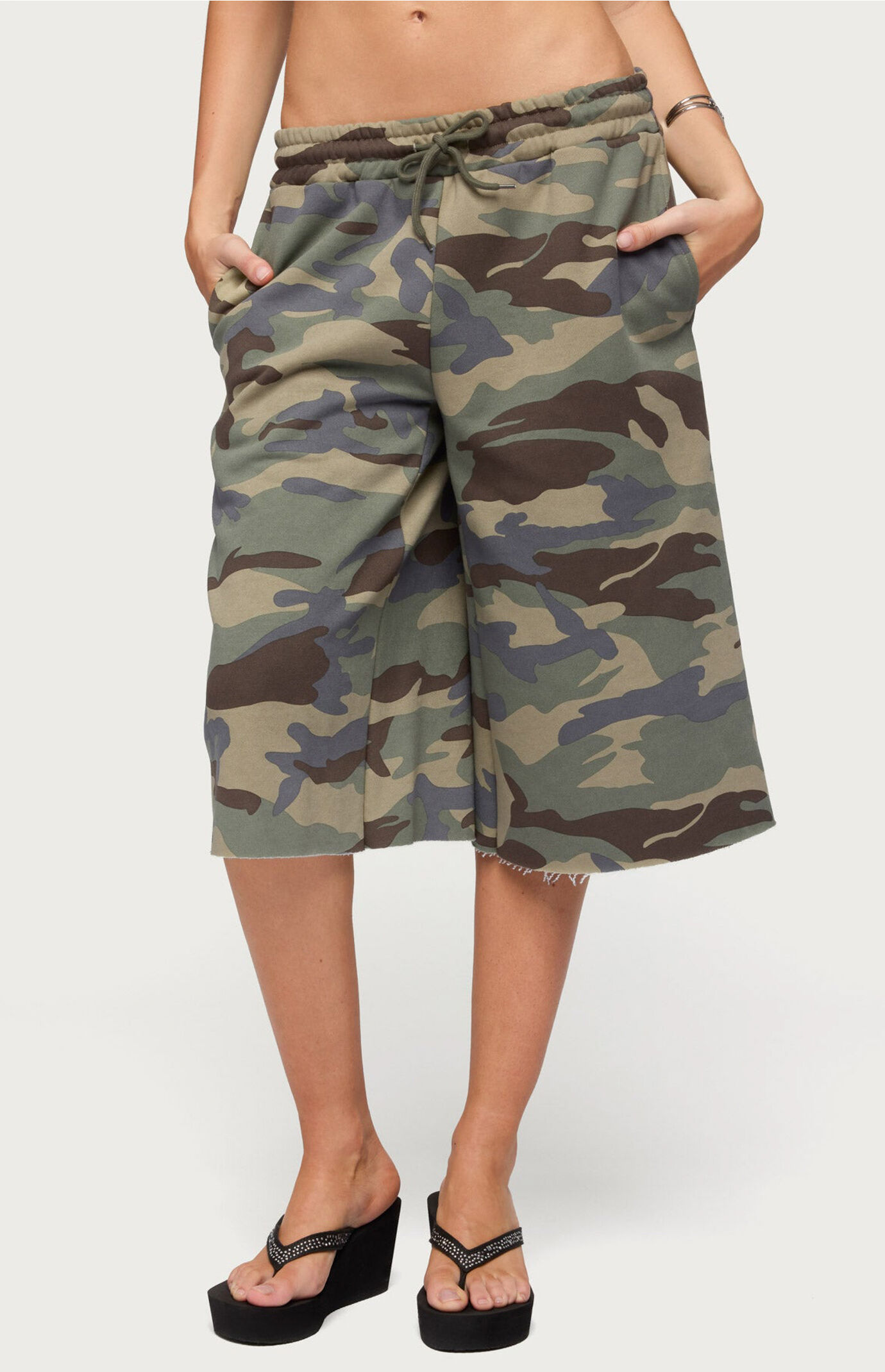 Edikted Camo Rush Oversized Bermuda Shorts