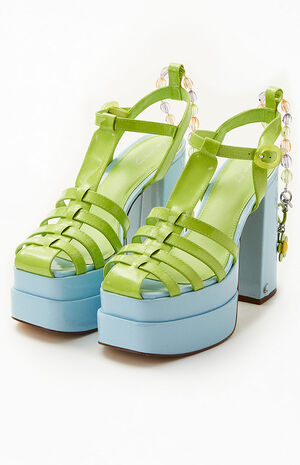 Women's Green Paddie Platform Heels image number 2