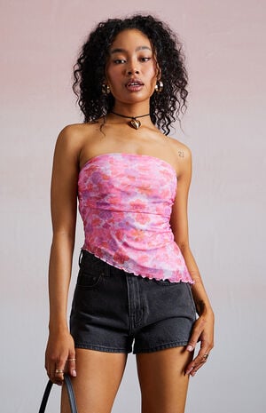 Amber Floral Asymmetrical Tube Top Amber Floral Asymmetrical Tube Top image number 3