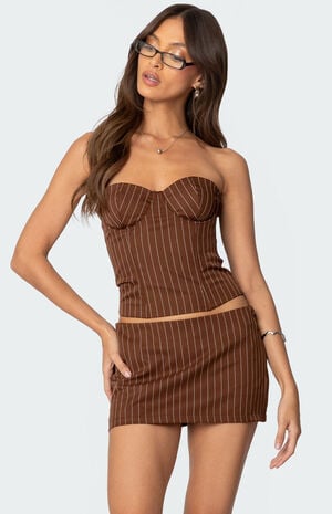 Jennifer Lace Up Pinstripe Corset image number 1