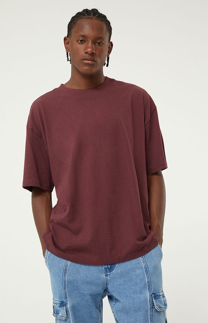 PS Basics Plum Solid Loch Oversized Boxy T Shirt PacSun