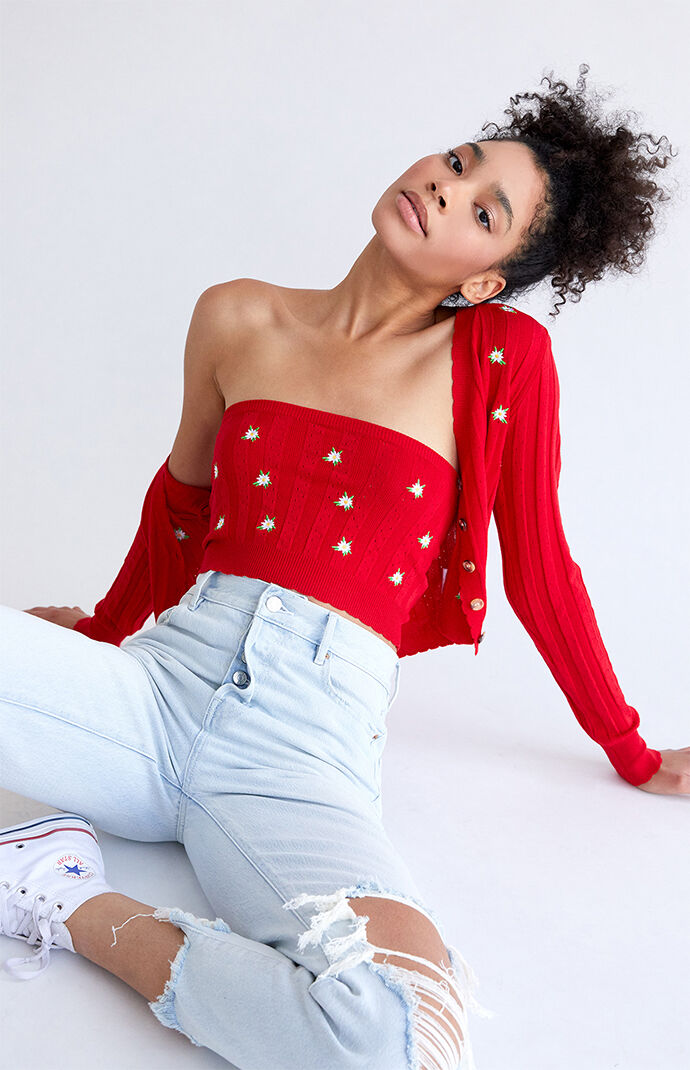 Embroidered Pointelle Tube Top
