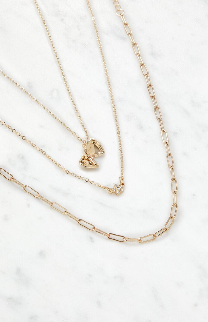 Three Pack Heart & Daisy Chain Necklaces