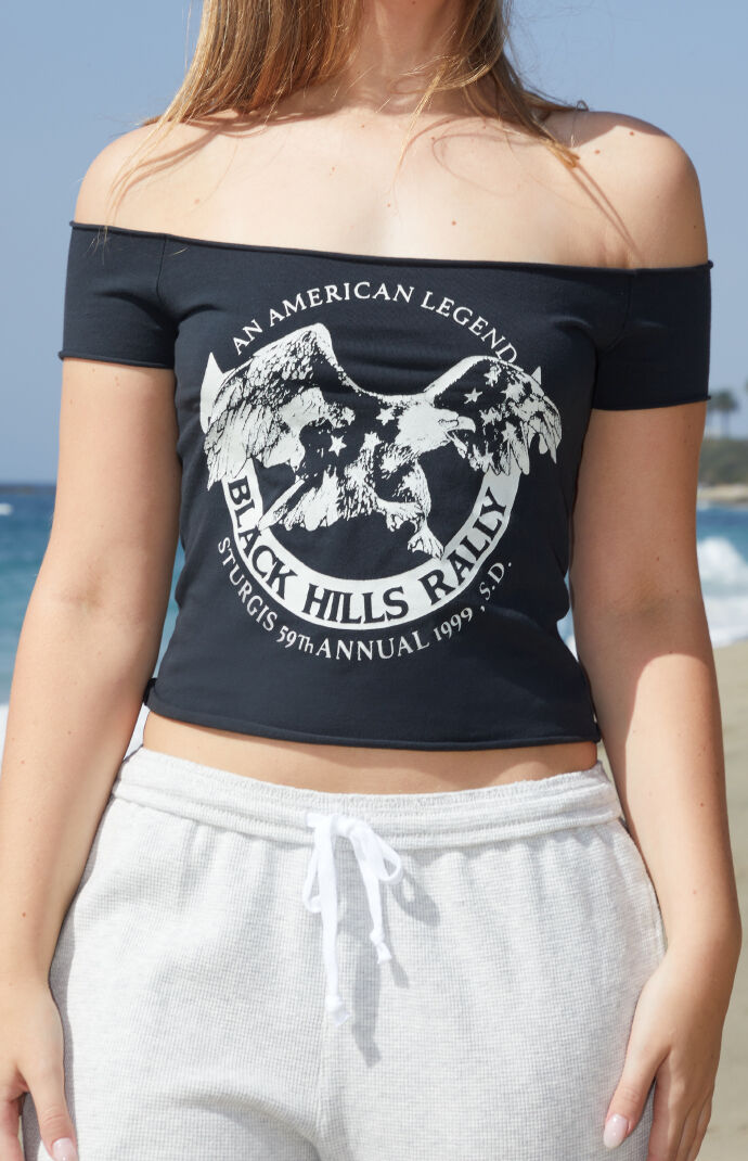 John Galt Black Hills Off-The-Shoulder Crop Top
