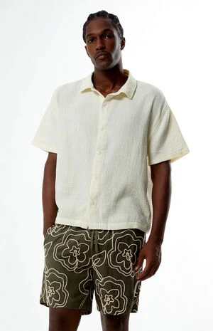 Cream Cropped Boxy Gauze Camp Shirt image number 1