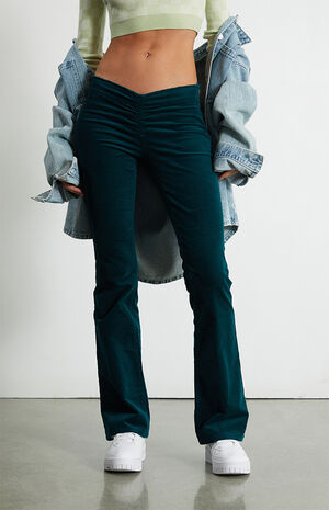 Teal Butterfly V-Front Corduroy&nbsp;Low Rise Bootcut Pants image number 3