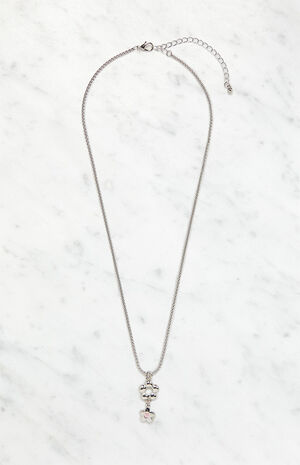 PLAYBOY ball chain silver tone dark pink dubble heart crystal Necklace NEW PLAYBOY ball chain silver tone dark pink dubble heart crystal Necklace NEW