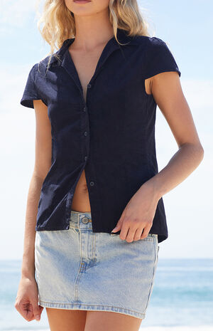 Blue Corduroy Rue Collared Top image number 2