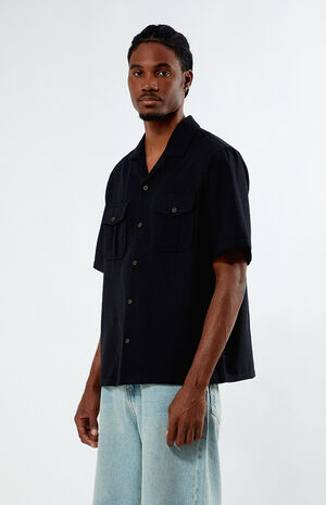 Oversized Black Camp Shirt image number 3
