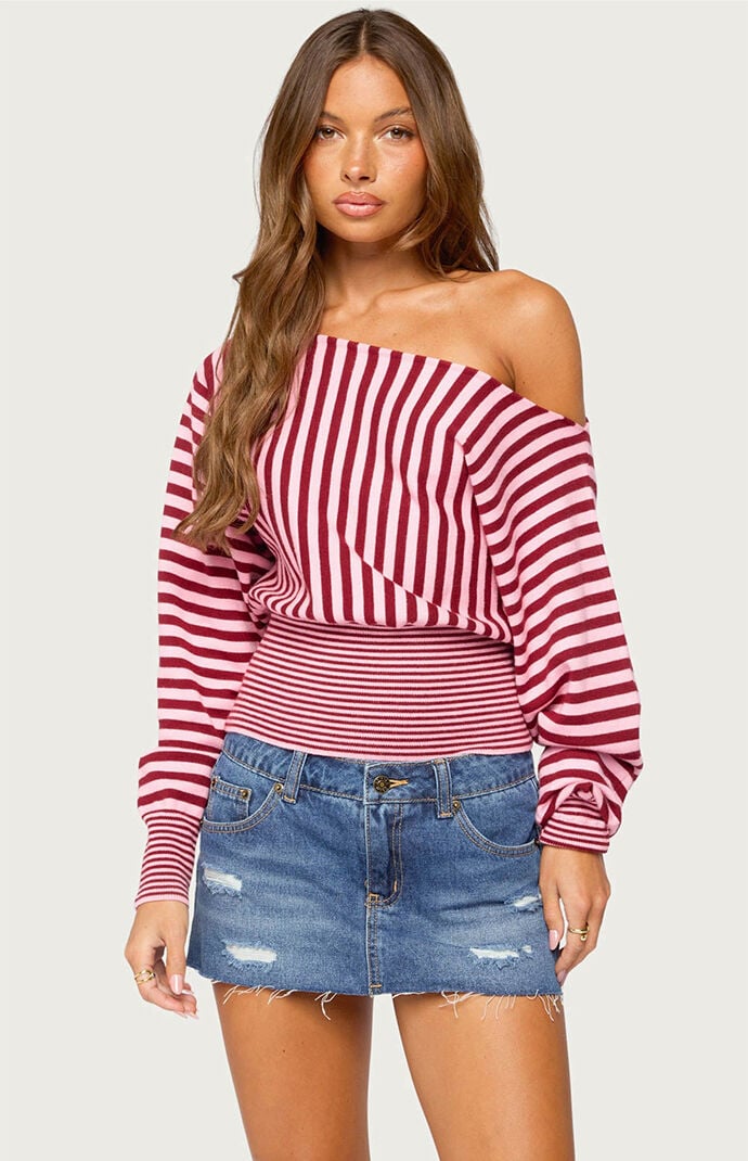 Edikted Brida Striped Off-The-Shoulder Sweater