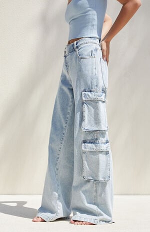 PacSun Light Blue Asymmetrical '90s Baggy Cargo Jeans