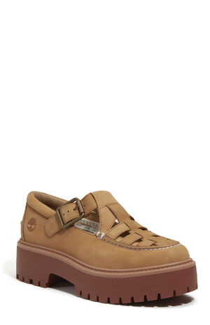 Women's Beige Nubuck Stone Street Buckle Mary Jane Shoes image number 10