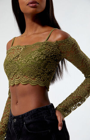 Sheer Woven Lace Long Sleeve Top image number 3