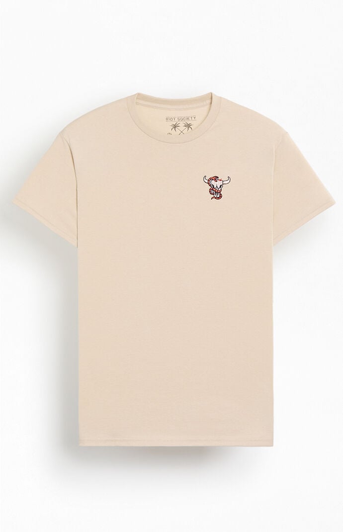 Riot Society Men's Snake Skull Embroidered T-shirt In Cream