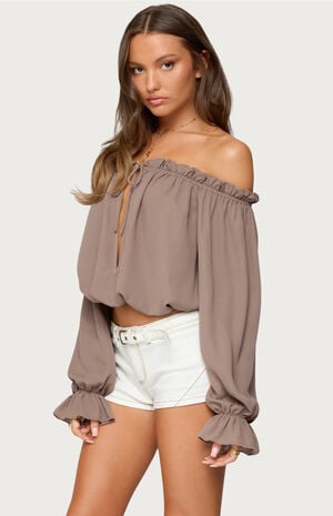 Juna Off Shoulder Ruffle Chiffon Top image number 2