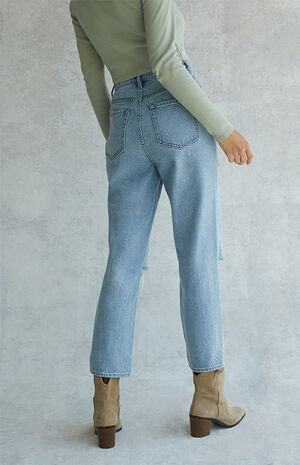 Light Blue High Waisted Straight Leg Jeans Light Blue High Waisted Straight Leg Jeans image number 4