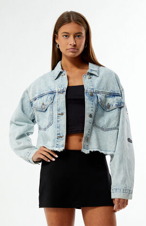 Miami Hurricanes Frayed Cropped Denim Jacket image number 1