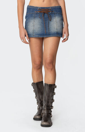 Tania Lace Up Denim Mini Skirt image number 2