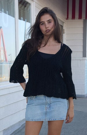 Black Flare Sleeve Cardigan image number 2