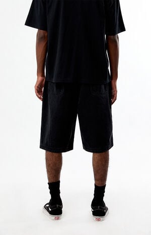 Cyber Core Regime Washed Black Baggy Denim Shorts image number 4