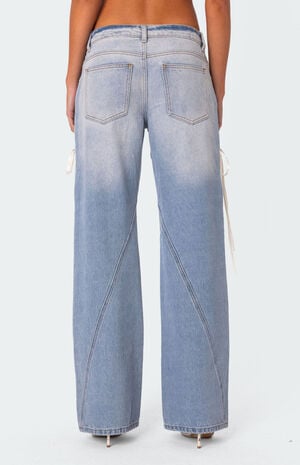 Low Rise Bow Ribbon Lace Up Jeans image number 5