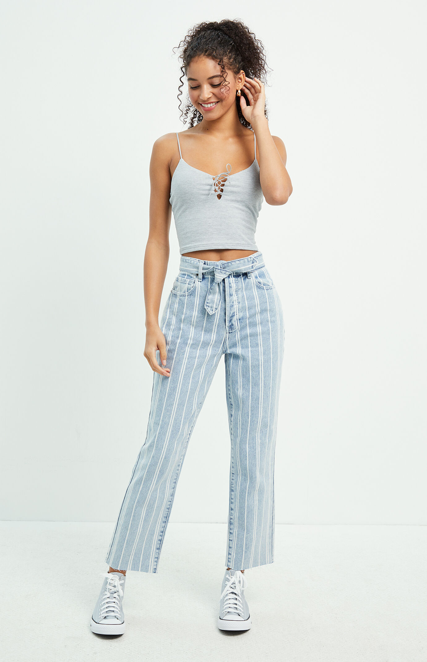PacSun Double Stripe High Waisted Straight Leg Jeans PacSun