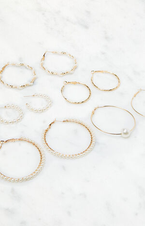 5 Pack Pearl Hoop Earrings image number 2