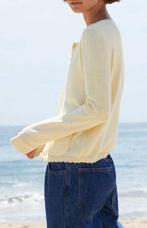 Yellow Zoe Scalloped Cardigan image number 3