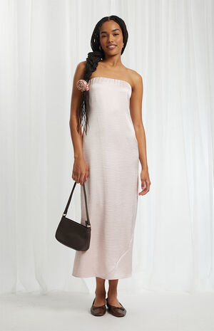Satin Strapless Midi Dress image number 3