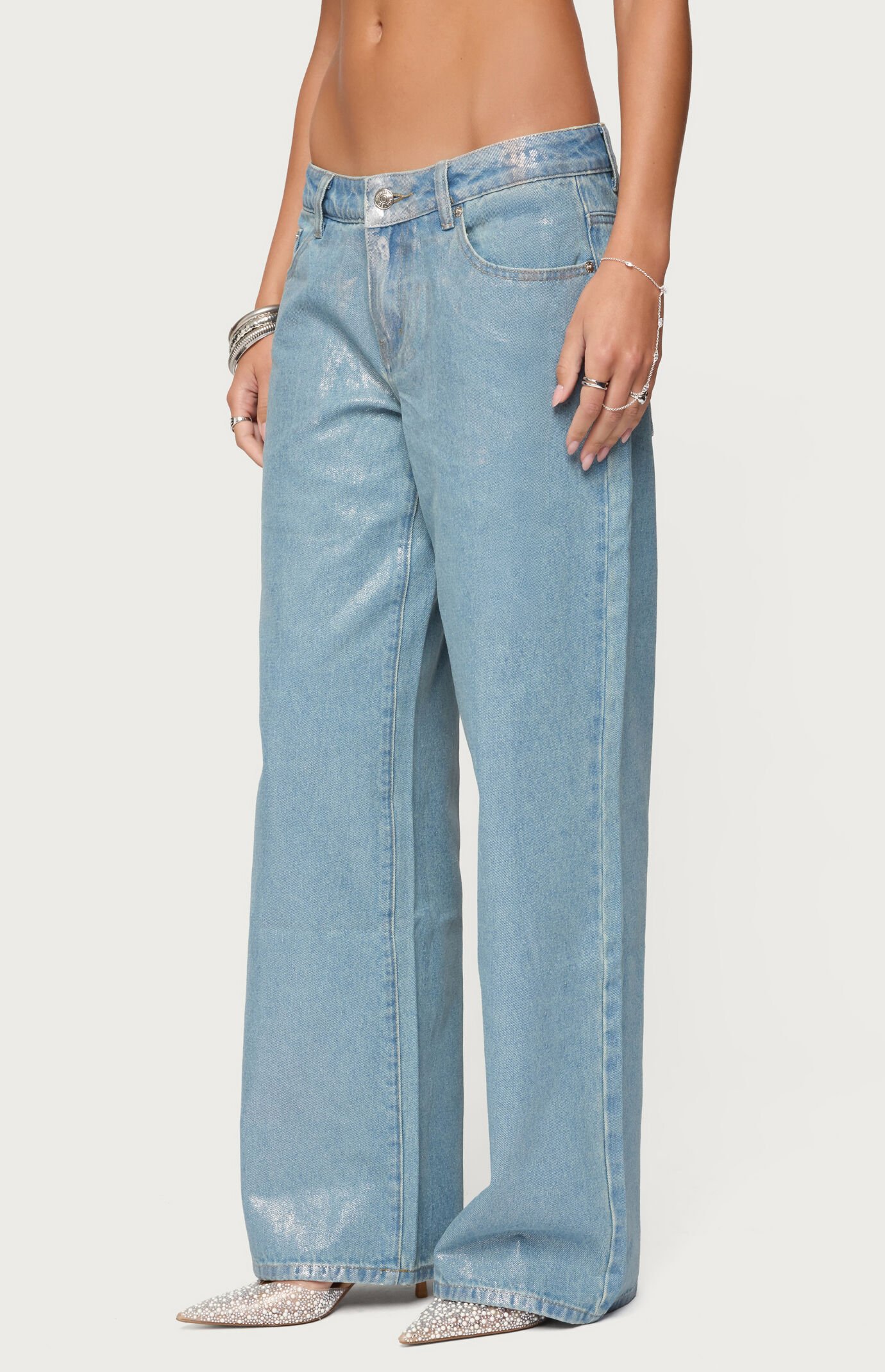 Edikted Jenney Shiny Low Rise Jeans