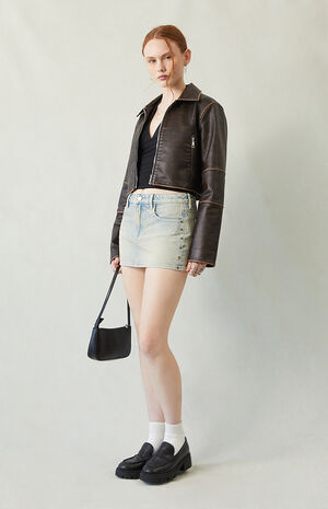 Lara Light Indigo Tinted Low Rise Denim Mini Skirt image number 1