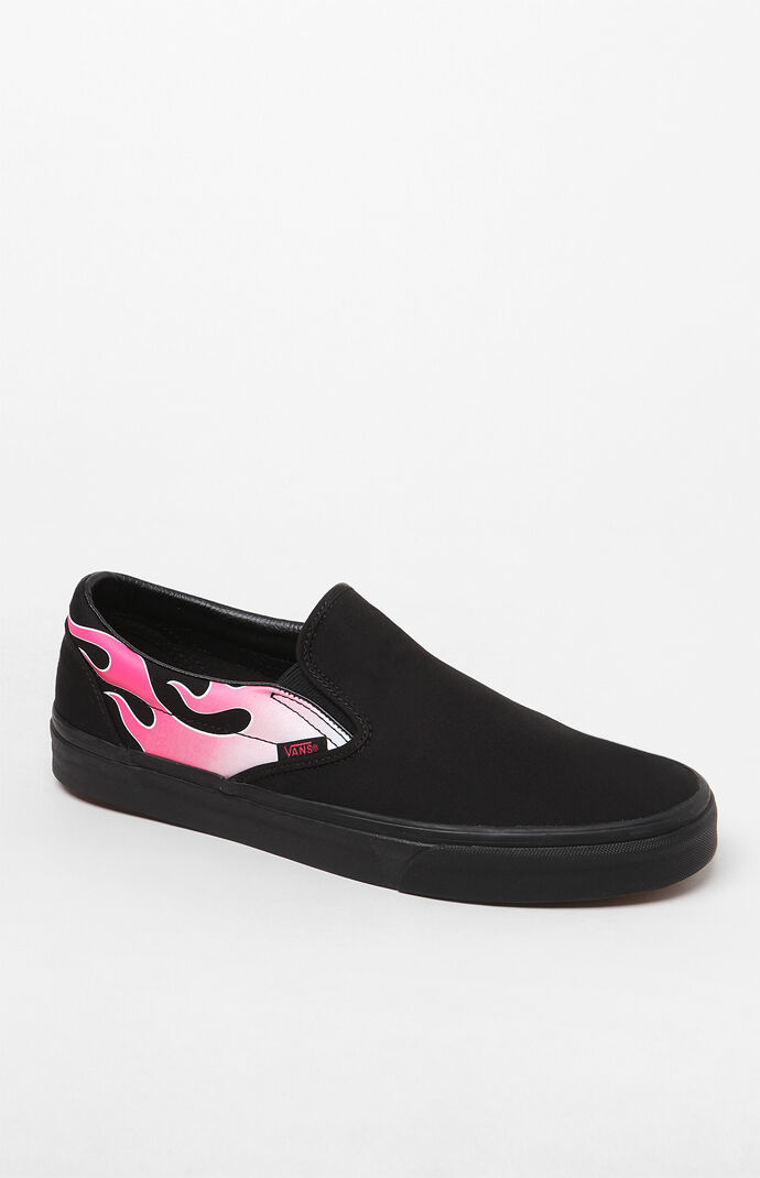 black slip on vans with flames