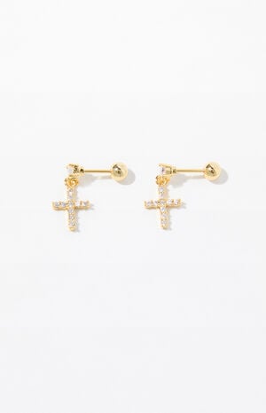 Gold Cross Diamond Stud Earrings