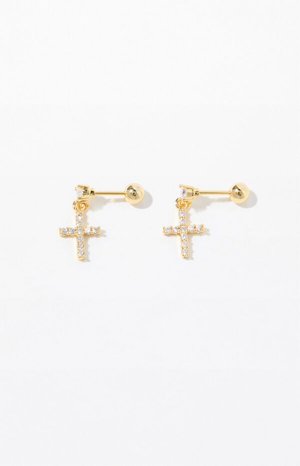 Pacsun Gold Cross Diamond Stud Earrings