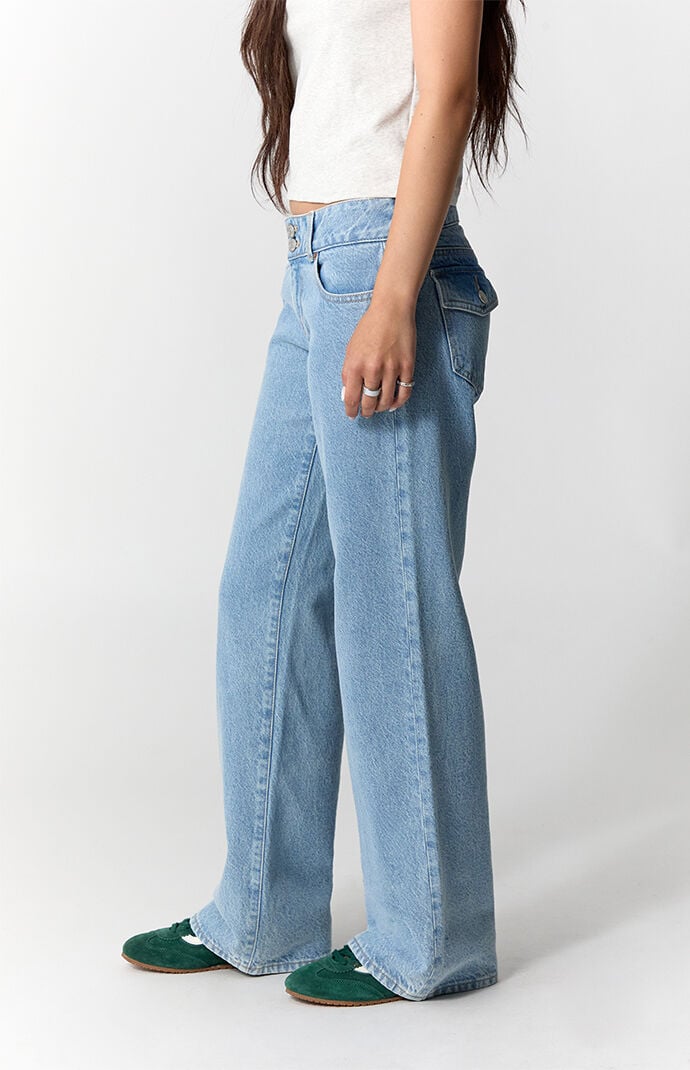 Pacsun Zoe Low Rise Girlfriend Jeans Button Pocket Light Blue