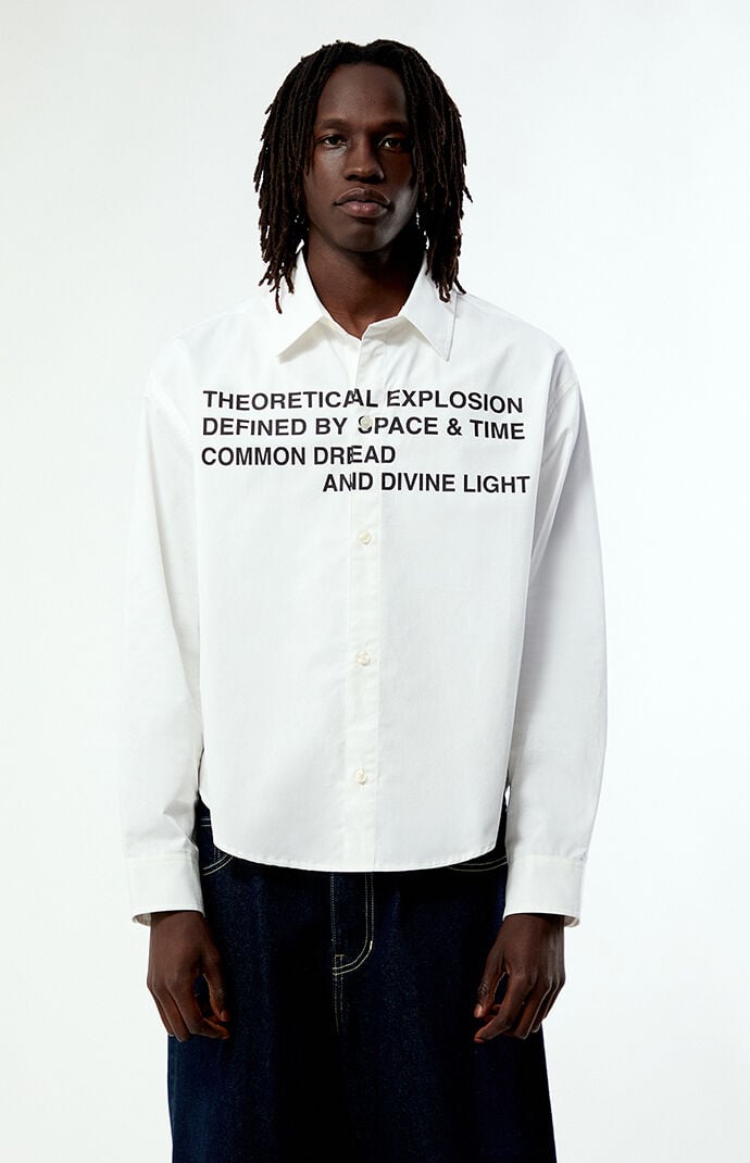 Pacsun White Common Space Solid Long Sleeve Oxford Shirt