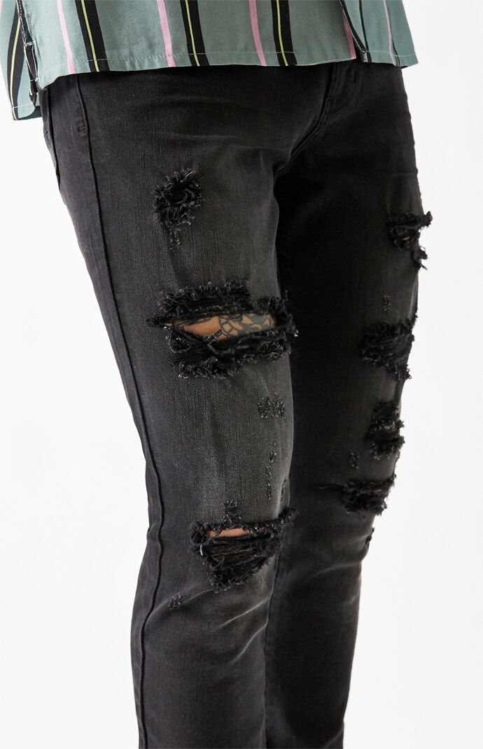 Black Ripped Stacked Skinny Jeans