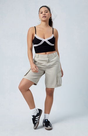Oatmeal Low Rise Cargo Skater Shorts image number 4