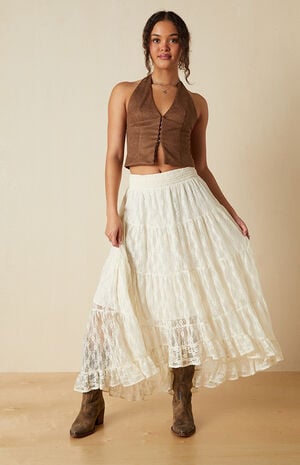 High-Low Lace Midi Skirt