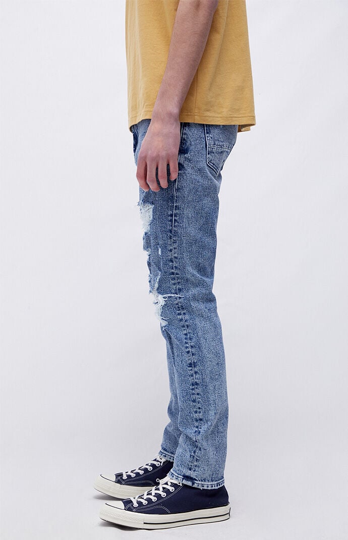 PacSun Medium Indigo Acid Destroyed Slim Taper Jeans PacSun