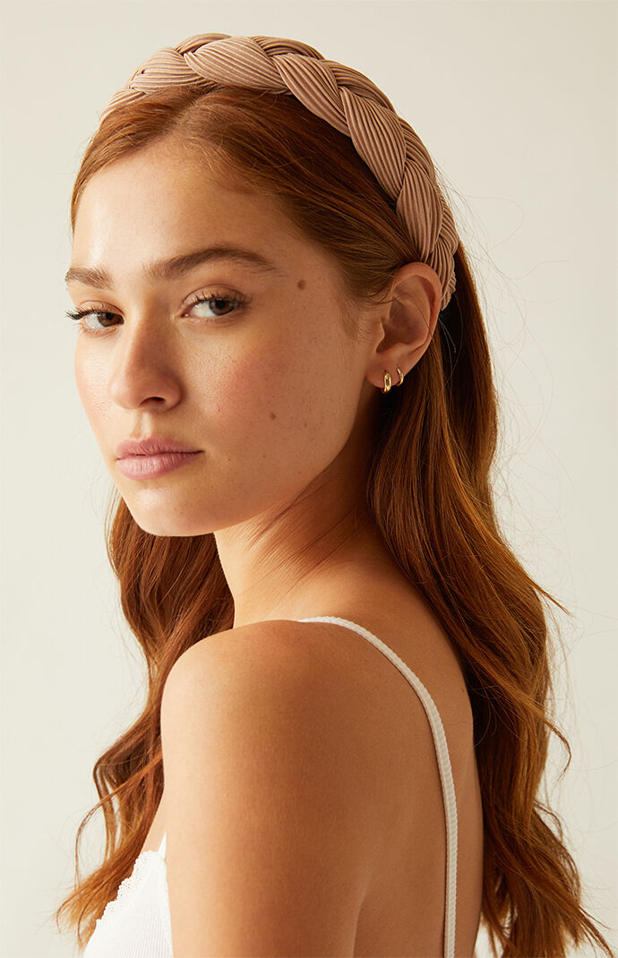 Beige Braided Satin Headband