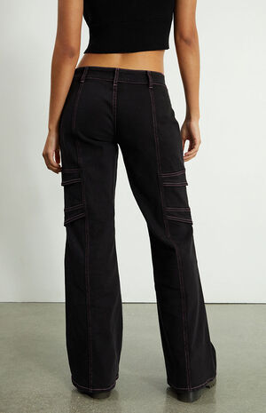 Black Low Rise Cargo Bootcut Pants image number 4