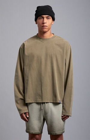 Green Vintage Wash Heavyweight Oversized Long Sleeve T-Shirt image number 2