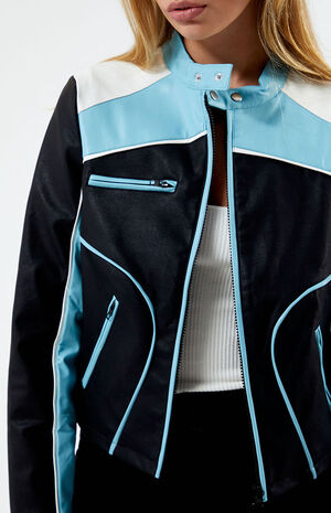 Colorblock Faux Leather Moto Jacket image number 3