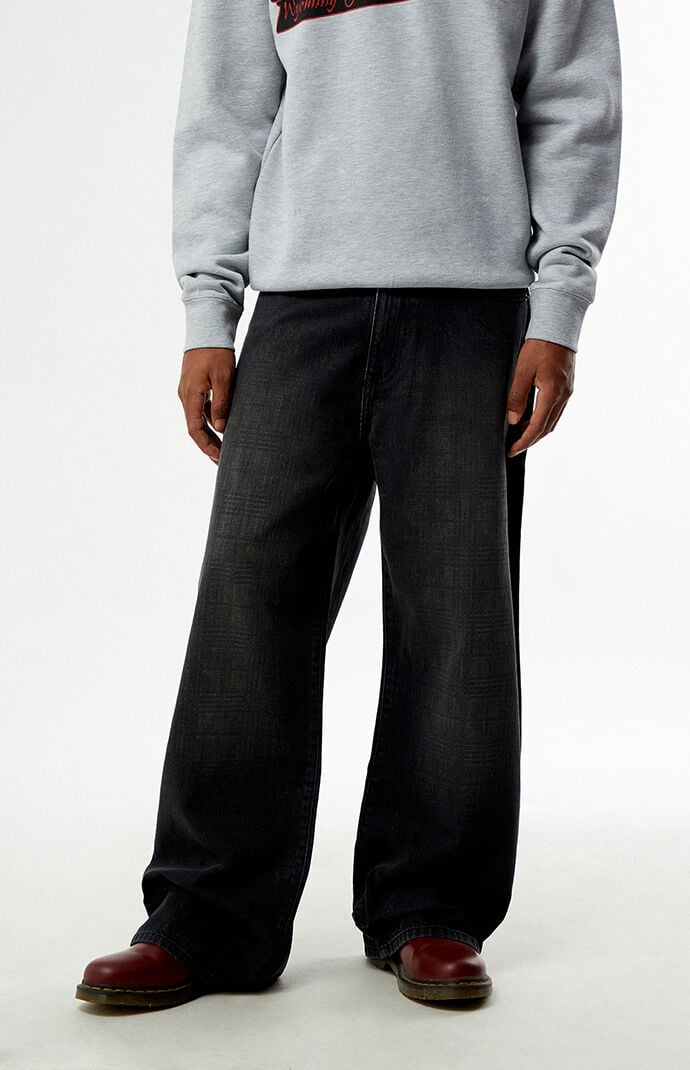 Pacsun Blake Extreme Baggy Jeans Plaid Washed Dark Gray