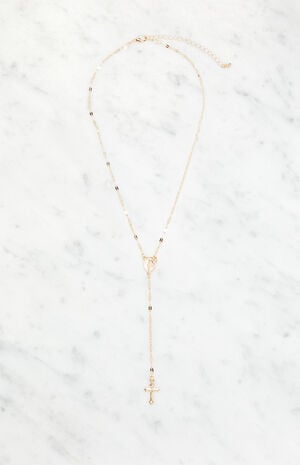 Cross Rosary Lariat Necklace