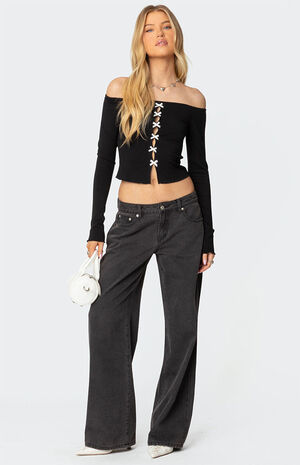 Contrast Bow Off Shoulder Top image number 2